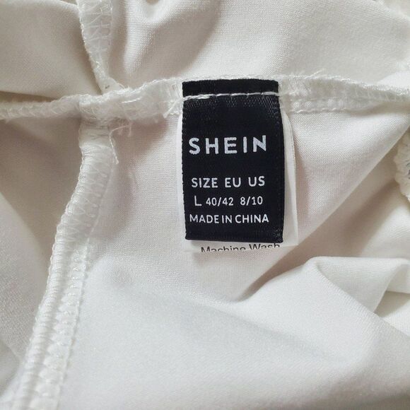 Shein Womens Sz Large White Puff Sleeve Peplum Tie Front Crop Top - Picture 8 of 9